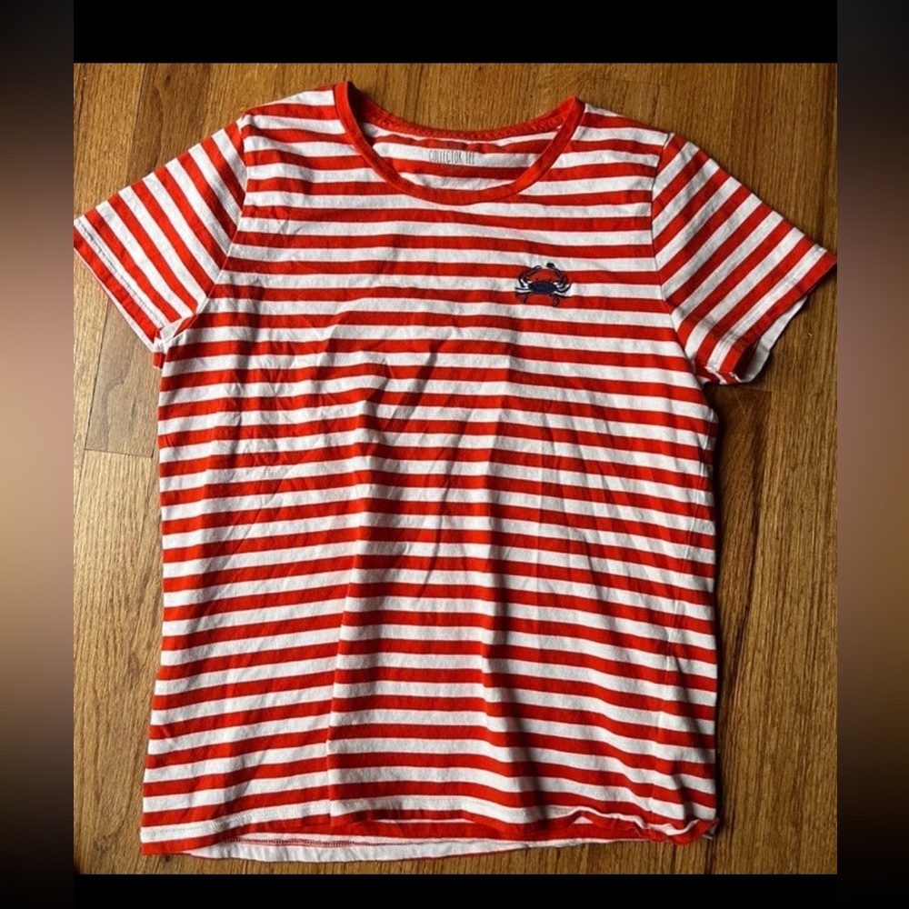 J crew red and white short sleeve crab shirt